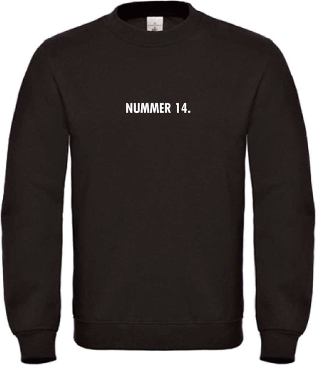 Sweater Zwart S - nummer 14 - wit - soBAD. | Sweater unisex | Sweater man | Sweater dames | Voetbalheld | Voetbal | Legende